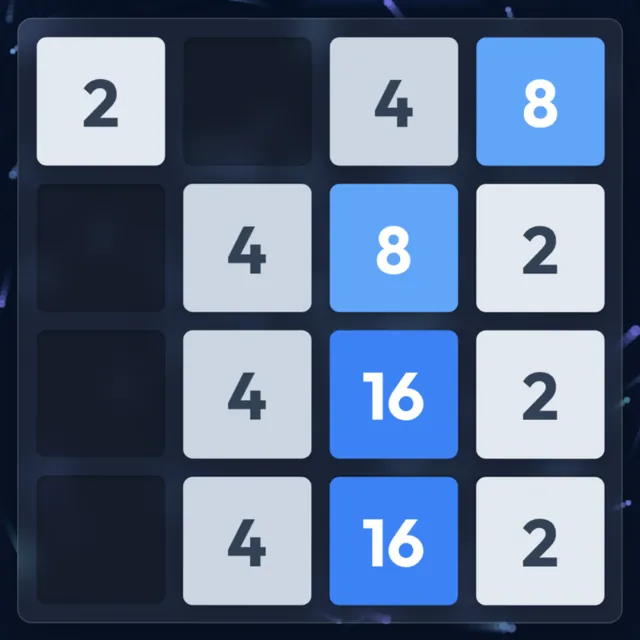 2048 board with 2, 4, 8 and 16 tiles.