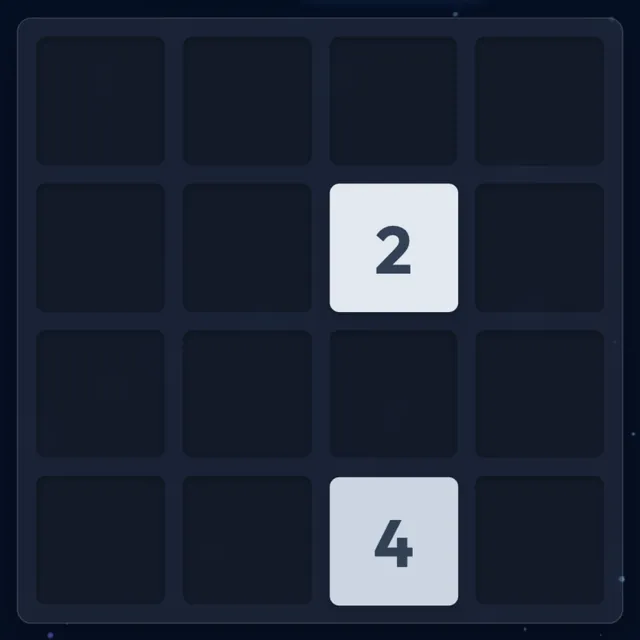 Nearly empty 2048 board with two tiles.