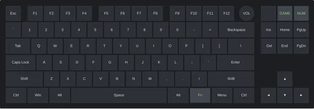Teclado TKL ANSI con perilla y las teclas para activar gaming y numpad.