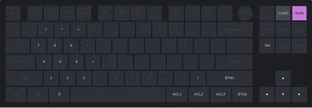 Teclado con el lado derecho convertido en numpad y teclas de mouse.